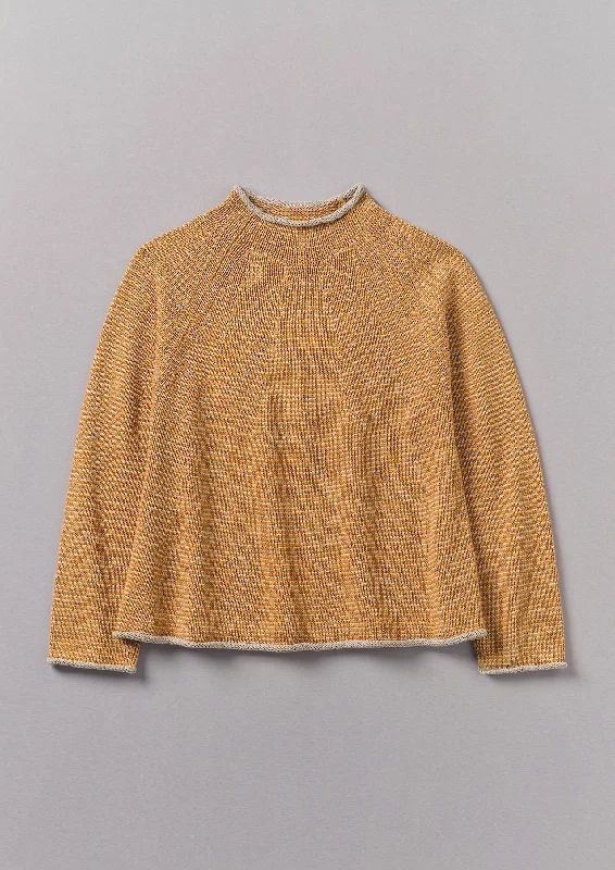 Stripe Linen Cotton Sweater | Spice/Putty Boat Neck Shawl Collar Notched Collar