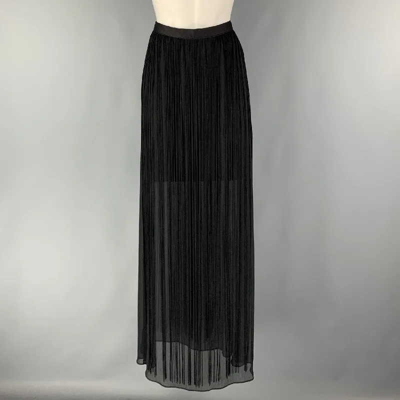 ALICE + OLIVIA Size 8 Black Polyester Fringe Maxi Skirt linen skirt light