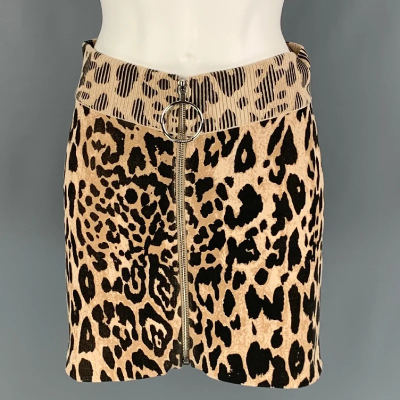 PACO RABANNE Size S Tan Brown Animal Print Cotton Mini Skirt wool skirt sturdy