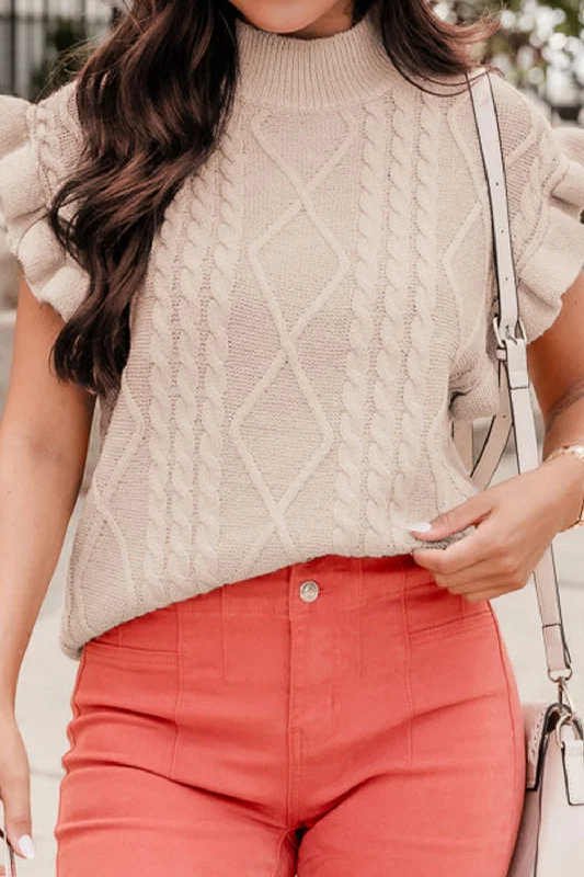 Cable-Knit Ruffled Mock Neck Sweater Vest Rayon Fabric Velvet Fabric Corduroy Fabric Cable-Knit Ruffled Mock Neck Sweater Vest Rayon Fabric Velvet Fabric Corduroy Fabric