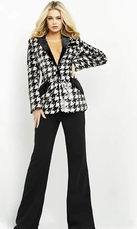 Jovani 07239 - Long Sleeve Patterned Pantsuit Classic Straight-Leg Pants