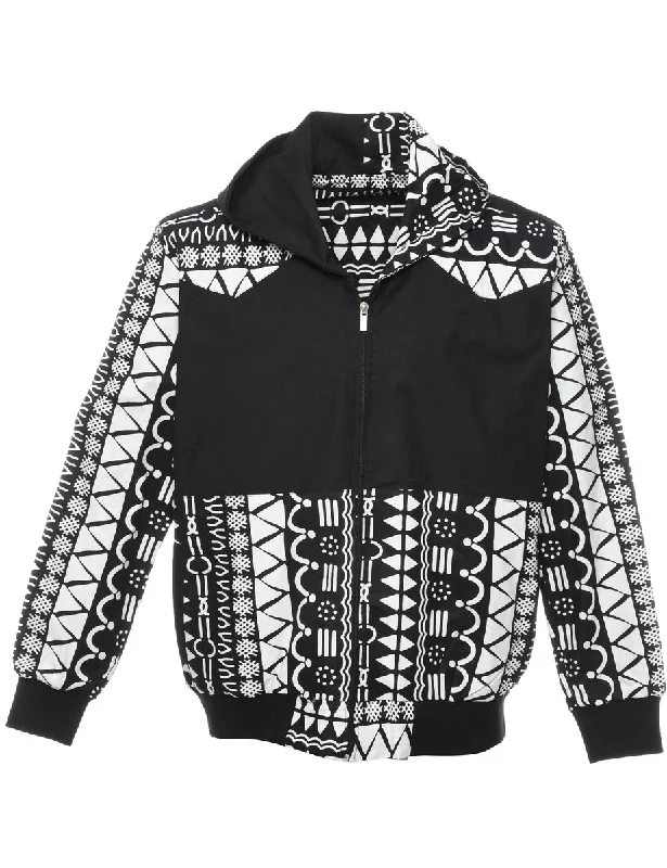 Monochrome Hooded Jacket - M Front Pockets Side Pockets Patch Pockets