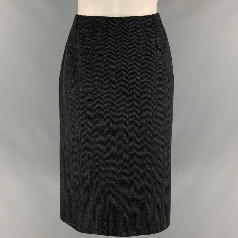 LOUIS VUITTON Size 8 Black Wool Polyester Herringbone Pencil Mid-Calf Skirt leather skirt sleek