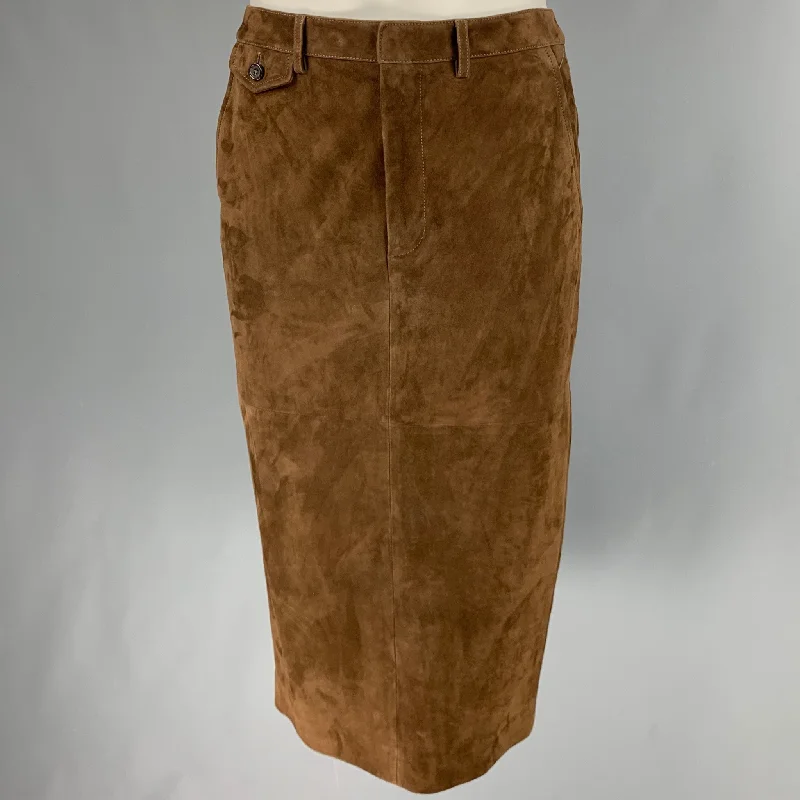 RALPH LAUREN COLLECTION Size 8 Brown Suede Pencil Mid-Calf Skirt wool skirt warm