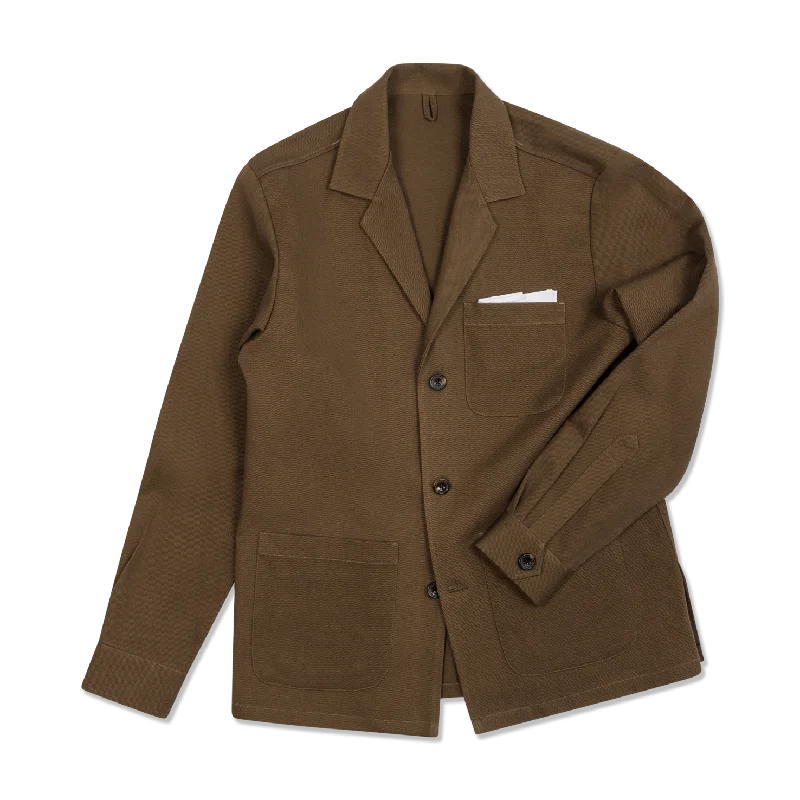 Painters Jacket in Olive Cotton Drill Nylon Fabric Polyester Fabric Spandex Fabric
