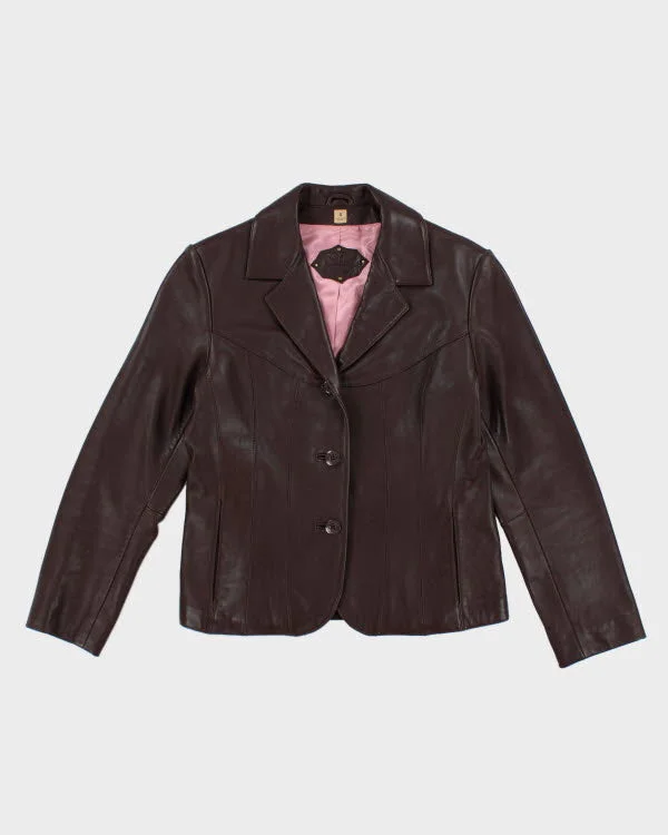 Vintage Y2k 00s Wilsons Leather Brown Blazer Jacket - S V-Neck Jacket Boat Neck Jacket Square Neck Jacket