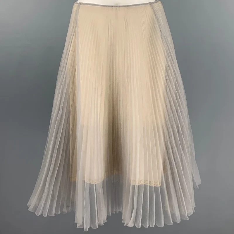 PRADA Size S Beige Green Pleated Double Layer Skirt boho skirt vibe