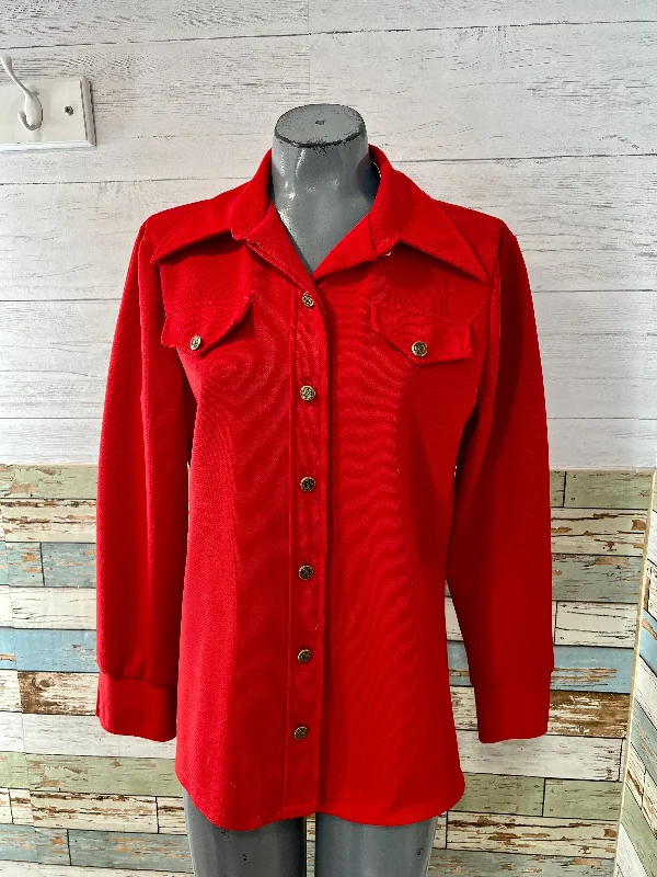 70’s Red Leisure Shirt Jacket By Jc Penney Front Pockets Side Pockets Patch Pockets