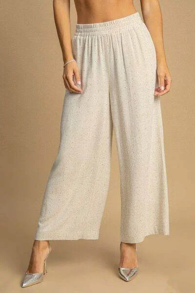 Umgee High Waisted Embellished Linen Pants Plus Size Trendy Palazzo Pants