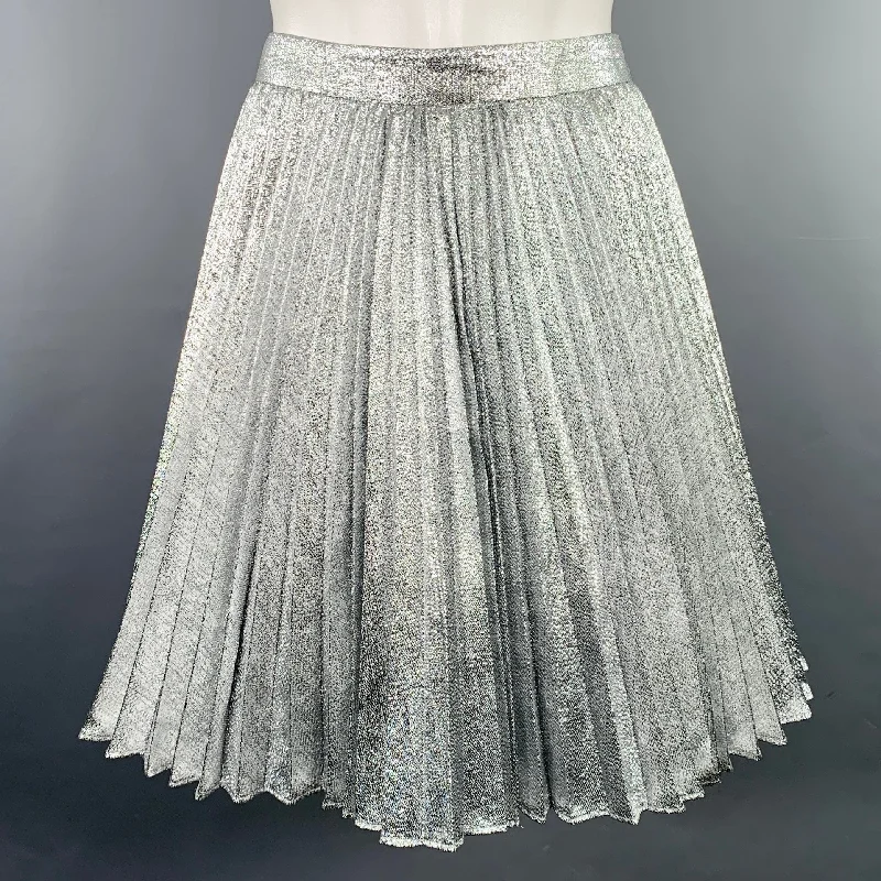 ZAC POSEN Size 2 Silver Polyester Blend Pleated Knee Length Skirt floral skirt print