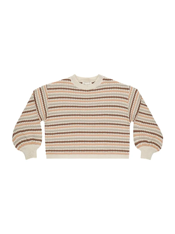 Rylee & Cru Boxy Crop Sweater, Honeycomb Stripe Boxy Sweater Fitted Sweater A-Line