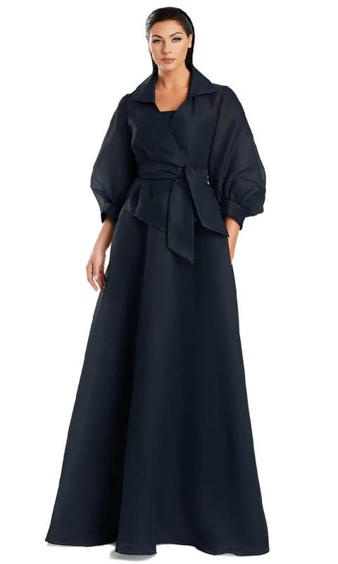 Alexander by Daymor 3090S25 - Straight Across Gown with Wrap Jacket Satin Jacket Silk Jacket Chiffon Jacket Alexander by Daymor 3090S25 - Straight Across Gown with Wrap Jacket Satin Jacket Silk Jacket Chiffon Jacket