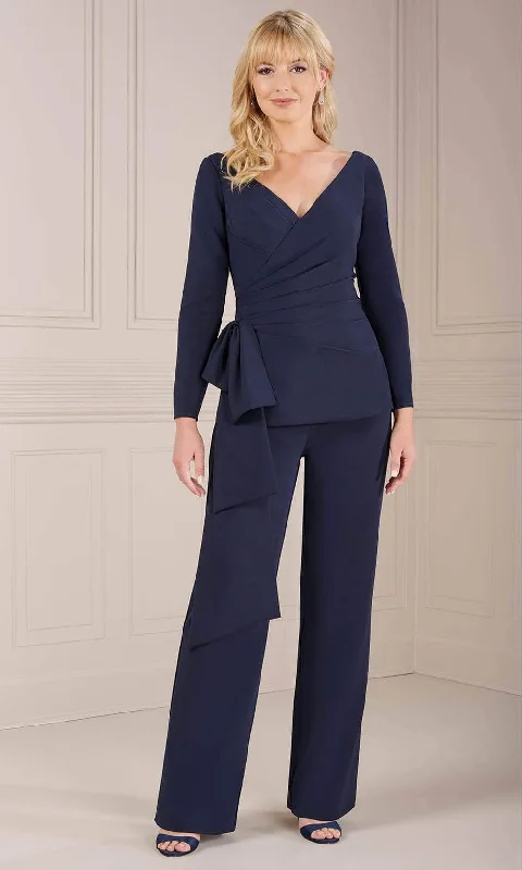 Christina Wu Elegance 17153 - V-Neck Wrap Style Pantsuit Sleek Black Pants