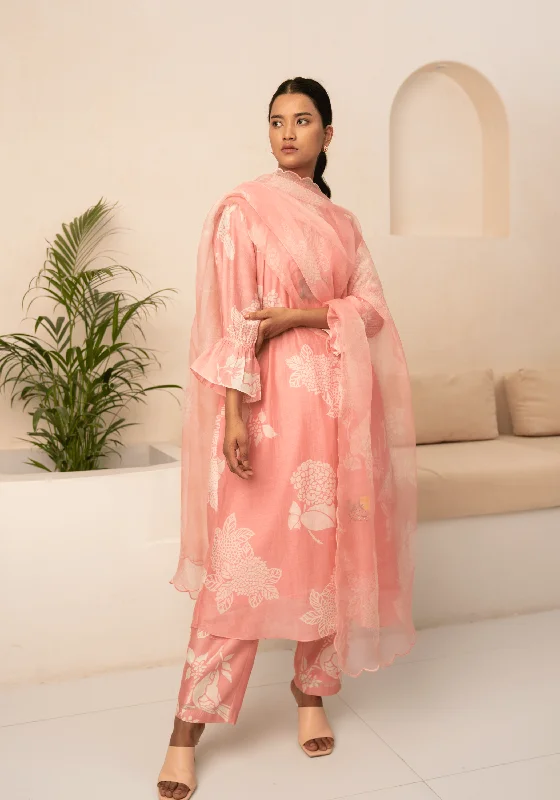 Pink Floral Printed Tunic  And Pant With Dupatta Comfortable Maternity Pants