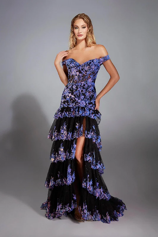 Alyce Paris 61900 - Ruffled Skirt Off-Shoulder Gown pencil skirt chic