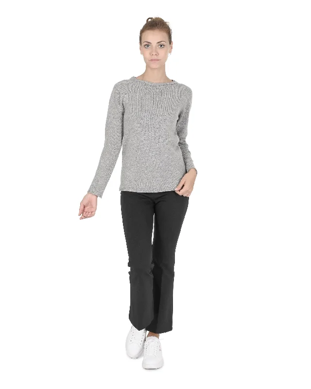 Crown of Edinburgh Cashmere Womens Boat Neck Sweater COE 0015 GREY Print Jacquard Patchwork Crown of Edinburgh Cashmere Womens Boat Neck Sweater COE 0015 GREY Print Jacquard Patchwork