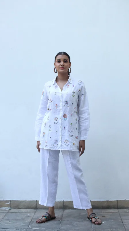 White Elasticated Back Pants Fashionable Tapered Leg Pants