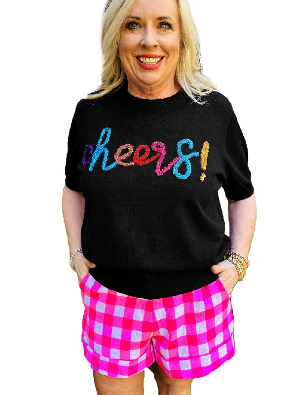 Black Knit Cheers Sweater Hooded Sweater Collared Sweater Shawl Collar