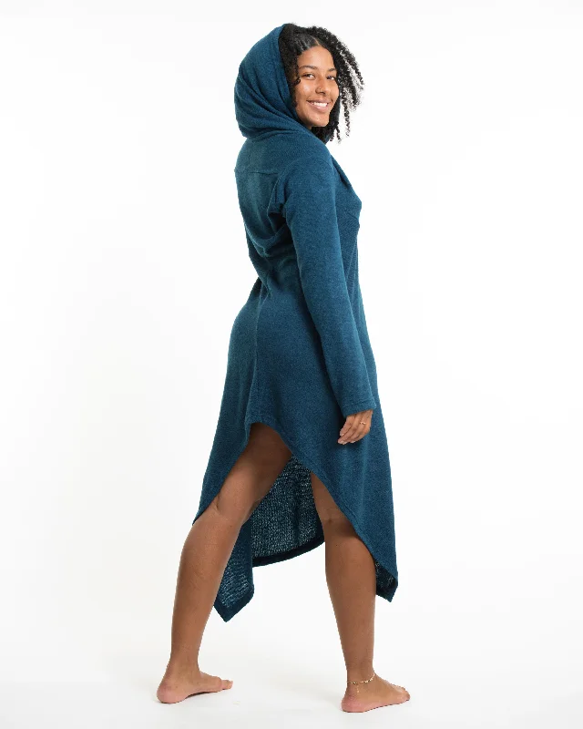 Hooded Pixie Sweater Dress in Blue Cashmere Blend Cotton Blend Poly Blend
