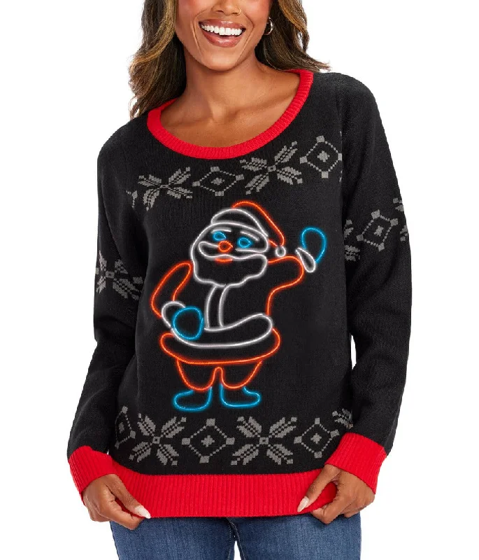Women's Ho Ho Hello Neon LED Light Up Ugly Christmas Sweater Spandex Blend Rayon Blend Denim Blend Women's Ho Ho Hello Neon LED Light Up Ugly Christmas Sweater Spandex Blend Rayon Blend Denim Blend