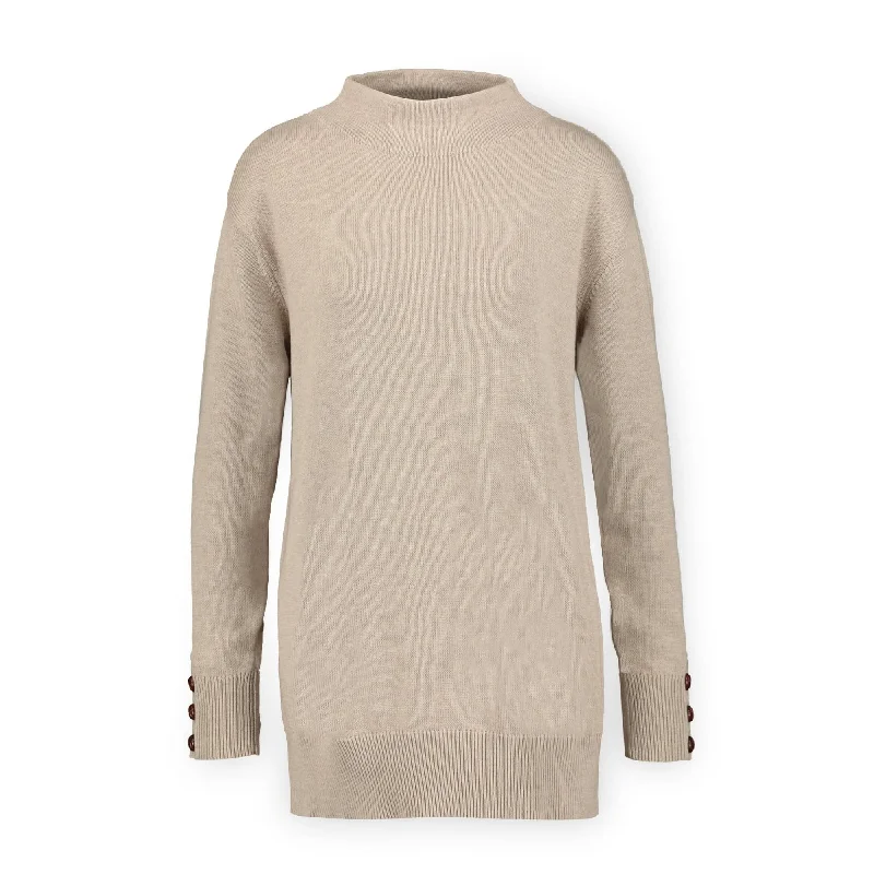 Funnel Neck Tunic Sweater Mesh Blend Leather Blend Suede Blend