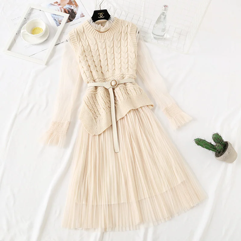 French minority sweater vest suit knee length gauze skirt 2476 Modern Contemporary Chic French minority sweater vest suit knee length gauze skirt 2476 Modern Contemporary Chic