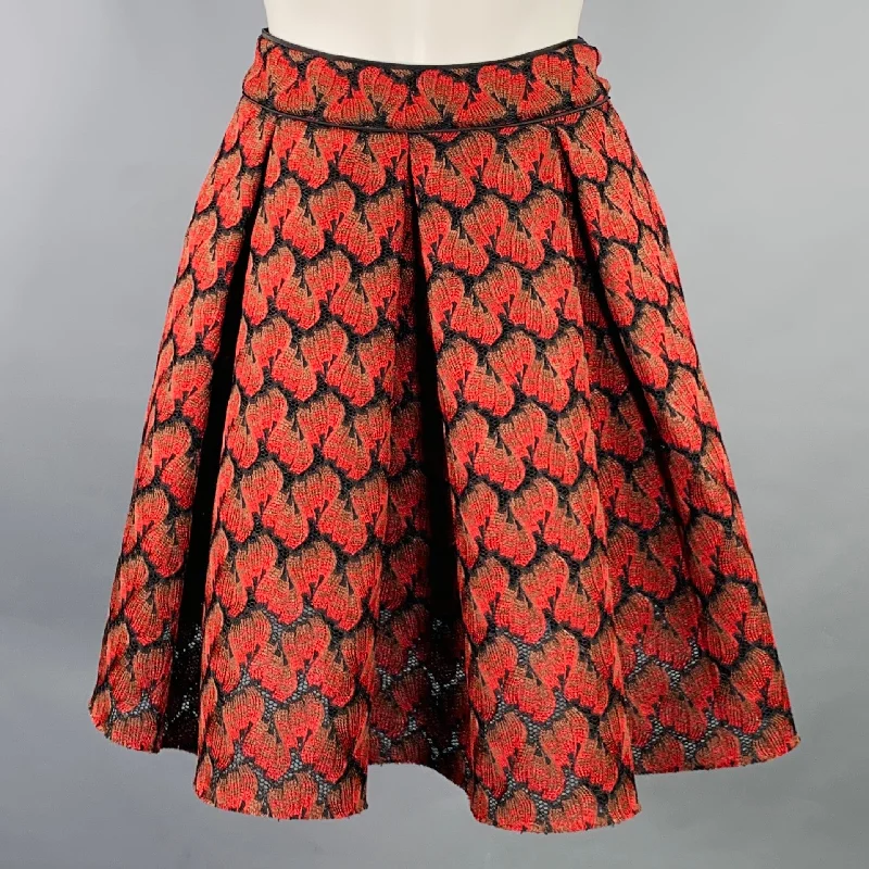 MAJE Size S Black Burgundy Polyester Pleated Knee Length Skirt denim skirt fashionable