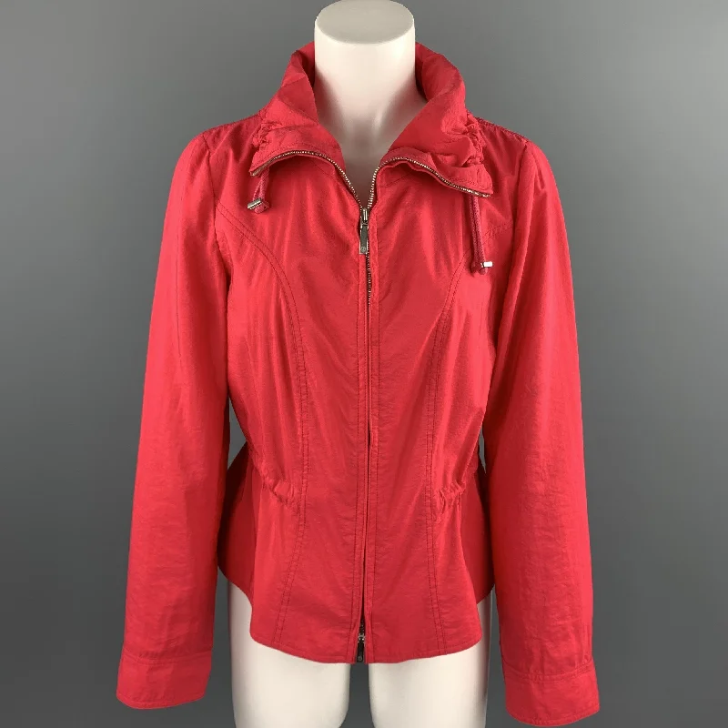 GIORGIO ARMANI Size 8 Coral Silk Blend Drawstring High Collar Jacket Satin Jacket Silk Jacket Chiffon Jacket GIORGIO ARMANI Size 8 Coral Silk Blend Drawstring High Collar Jacket Satin Jacket Silk Jacket Chiffon Jacket