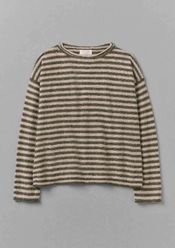 Stripe Alpaca Wool Crew Neck Sweater | Oatmeal/Olive Lightweight Heavyweight Midweight Stripe Alpaca Wool Crew Neck Sweater | Oatmeal/Olive Lightweight Heavyweight Midweight