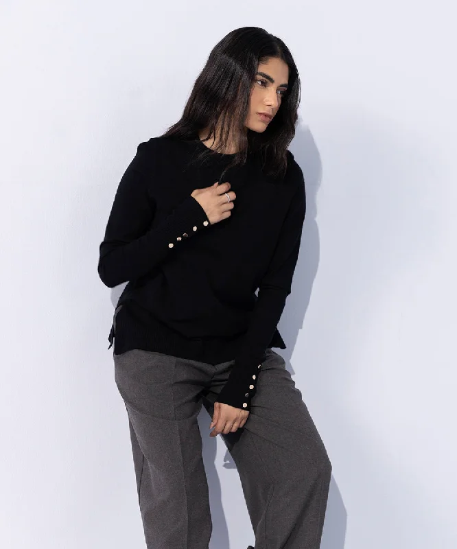 Lightweight Sweater with Gold Buttons Boat Neck Shawl Collar Notched Collar