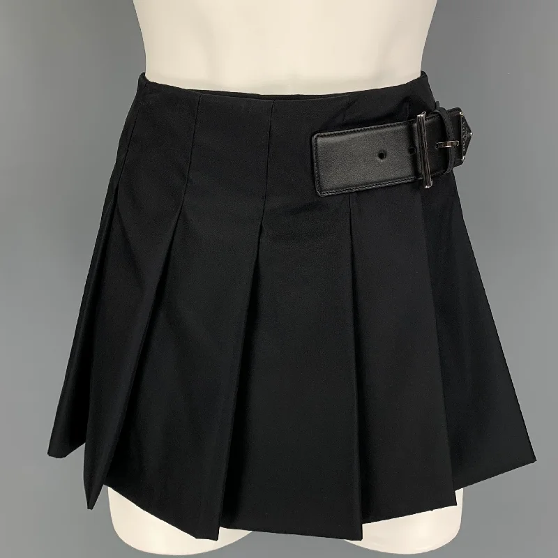 PRADA Size 2 Black Polyamide Pleated Re-Nylon Mini Skirt wool skirt sturdy