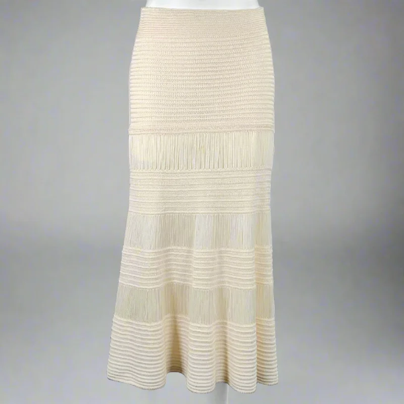 CELINE Size M Cream Silk Cotton Knit Elastic Waistband Maxi Skirt velvet skirt plush