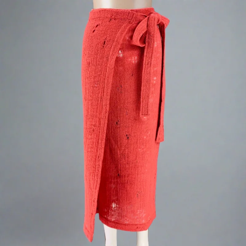 COMME des GARCONS 1980s Size S Rust Wool Woven Midi Wrap Skirt leather skirt refined