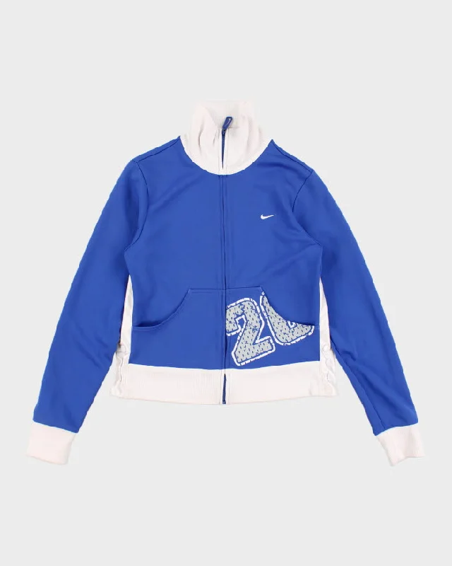Y2k 00s Nike Women's Blue Track Jacket - M Hoodie Zip-Up Jacket Button-Up Jacket