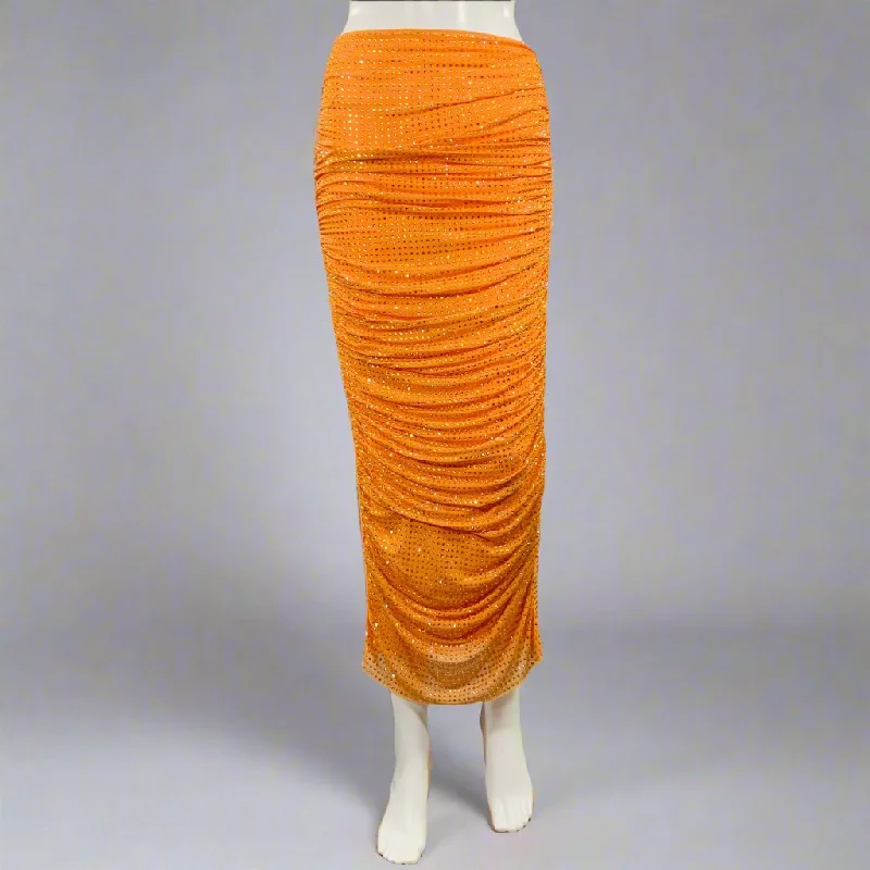SELF-PORTRAIT Size 4 Hotfix Orange Silver Mesh Rhinestones Elastic Waistband Skirt lace skirt elegant