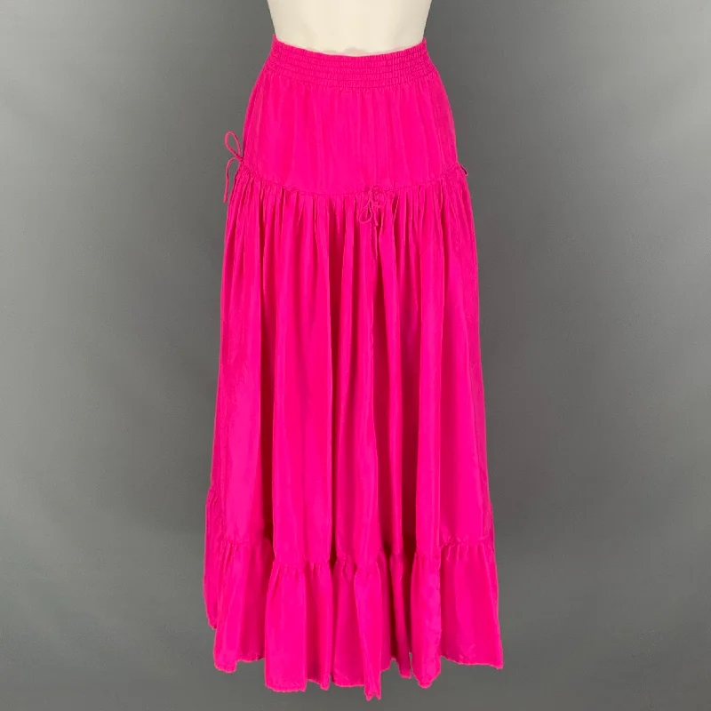 CALYPSO Size M Pink Silk Solid Elastic Waistband Skirt denim skirt classic