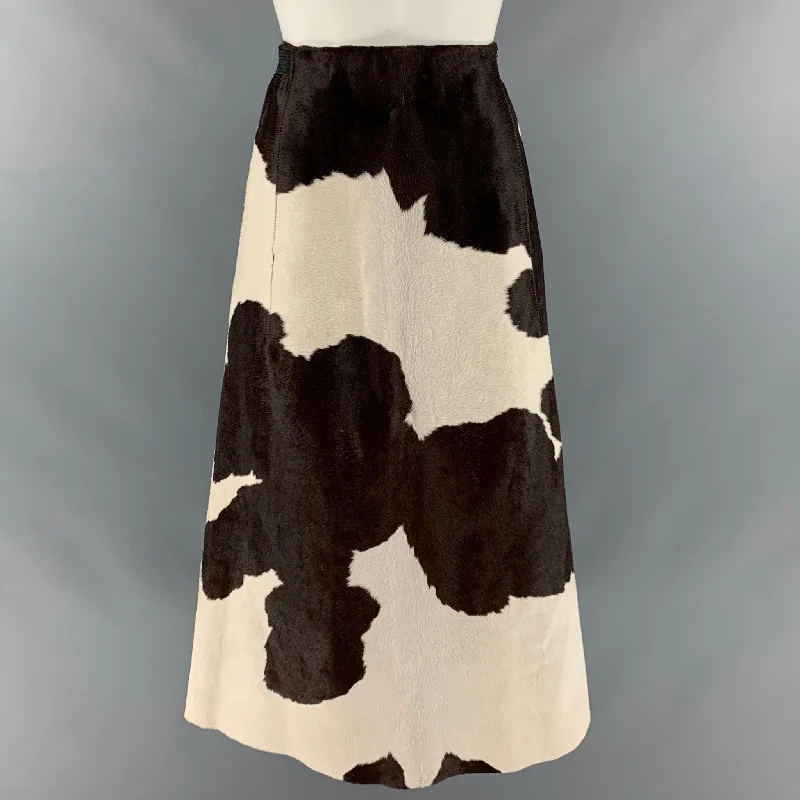 MARC JACOBS Size 6 Brown Cream Calf hair Wrap Skirt silk skirt lustrous