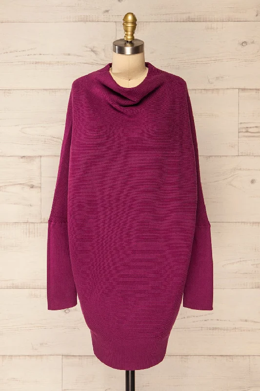 Arrecife Burgundy | Short Knit Sweater Dress Mesh Sweater Canvas Denim