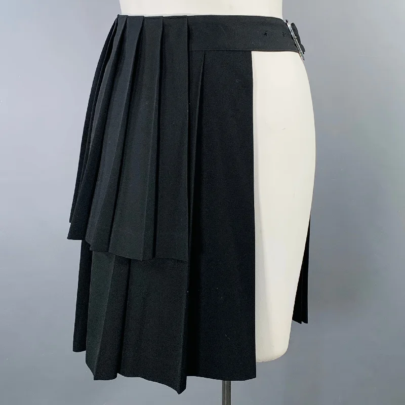 Y's by YOHJI YAMAMOTO Size L Black Wool Pleated Wrap Around Skirt silk skirt luxurious