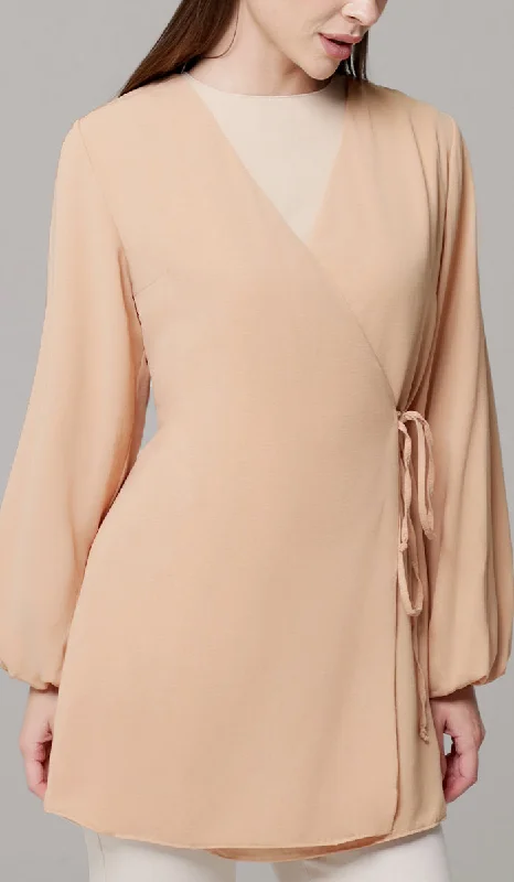 Ula Light Long Comfy Wrap Jacket - Caramel - FINAL SALE Welt Pockets Slit Pockets Flap Pockets Ula Light Long Comfy Wrap Jacket - Caramel - FINAL SALE Welt Pockets Slit Pockets Flap Pockets