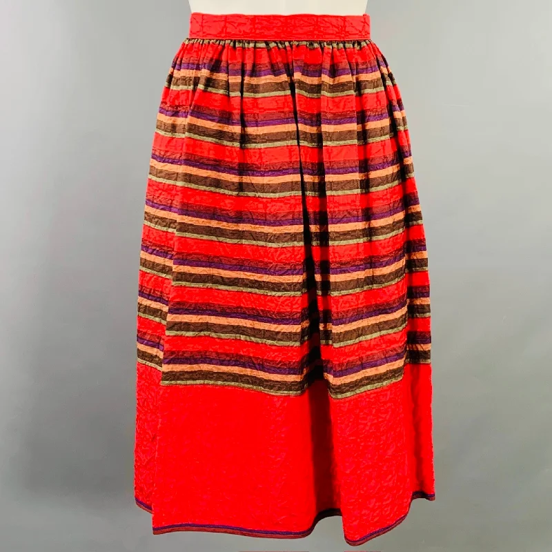 GEOFFREY BEENE Size XS Red Multi Color Stripe Wrinkled Skirt leather skirt bold