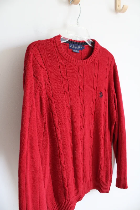 U.S. Polo Assn. Red Cable Knit Sweater | L Plaid Sweater Polka Dot Checkered