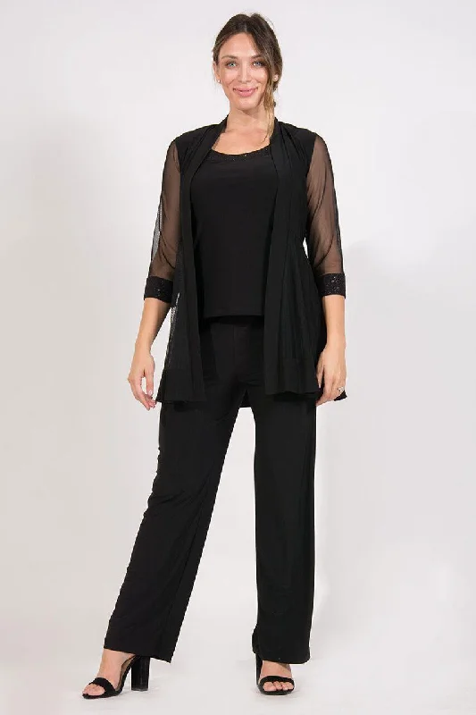 R&M Richards 8704 Formal Jacket Pant Suit Black Soft Sweatpants Style