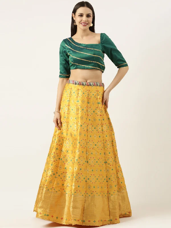 Rama Green & Yellow Jacquard Skirt Set velvet skirt luxurious