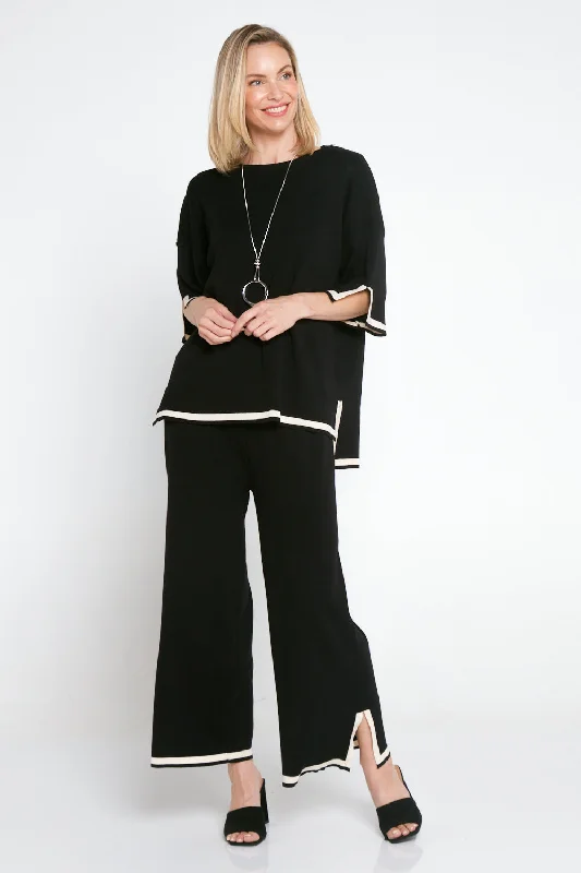 Regina Knit Top and Pant Set - Black/Cream Comfortable Jogger Trousers