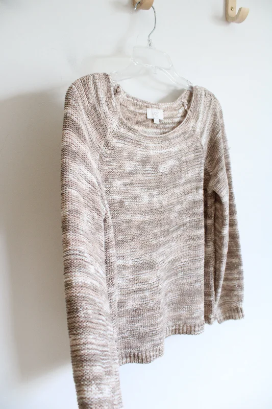 LOFT Tan Knit Sweater | M Satin Blend Silk Blend Wool Blend