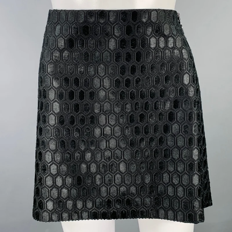 SALVATORE FERRAGAMO Size 6 Black Wool Calf Hair Geometric Zip Mini Skirt cashmere skirt fine