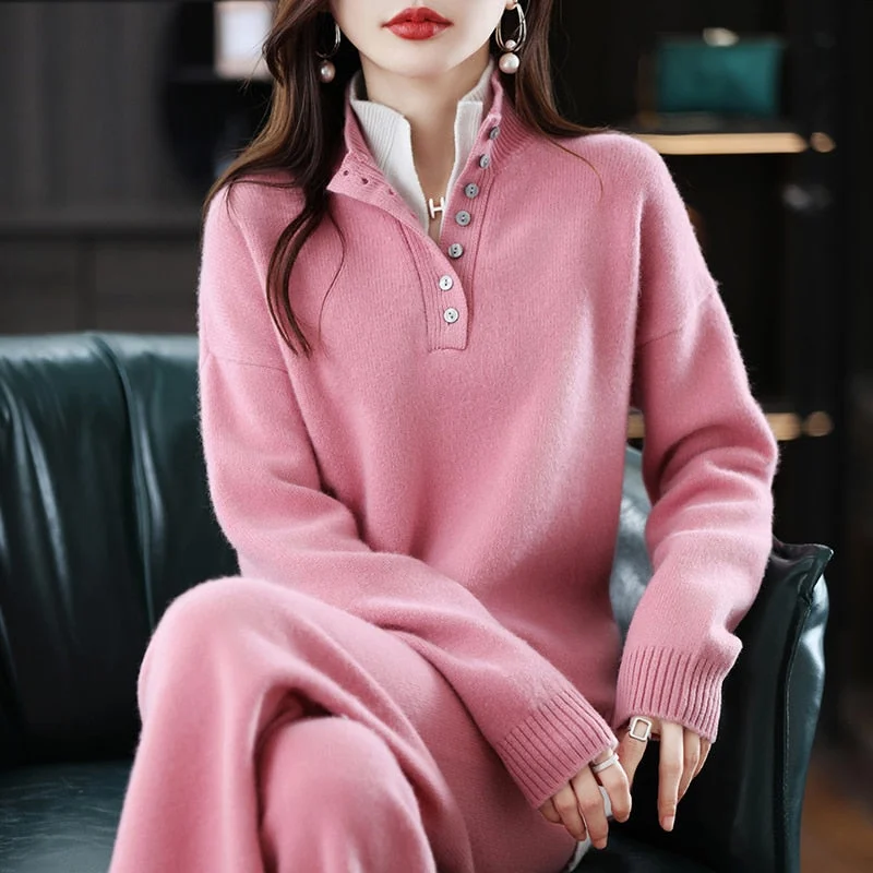 2023 Ladies 100% Cashmere Wool Suit Casual Long Sleeve Pullover Sweater Solid Color Knit Long Wide Leg Pants Pure Wool Suit Trendy Palazzo Pants 2023 Ladies 100% Cashmere Wool Suit Casual Long Sleeve Pullover Sweater Solid Color Knit Long Wide Leg Pants Pure Wool Suit Trendy Palazzo Pants