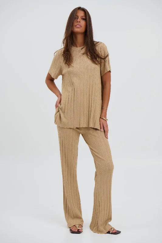 Leighton Ribbed Pant Sand Trendy Printed Leggings