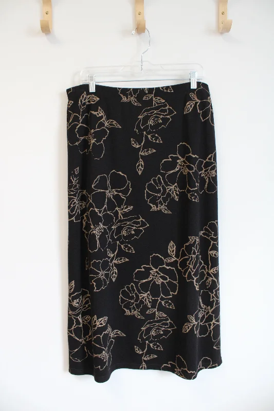 Emma James Black Floral Maxi Skirt | L corduroy skirt textured